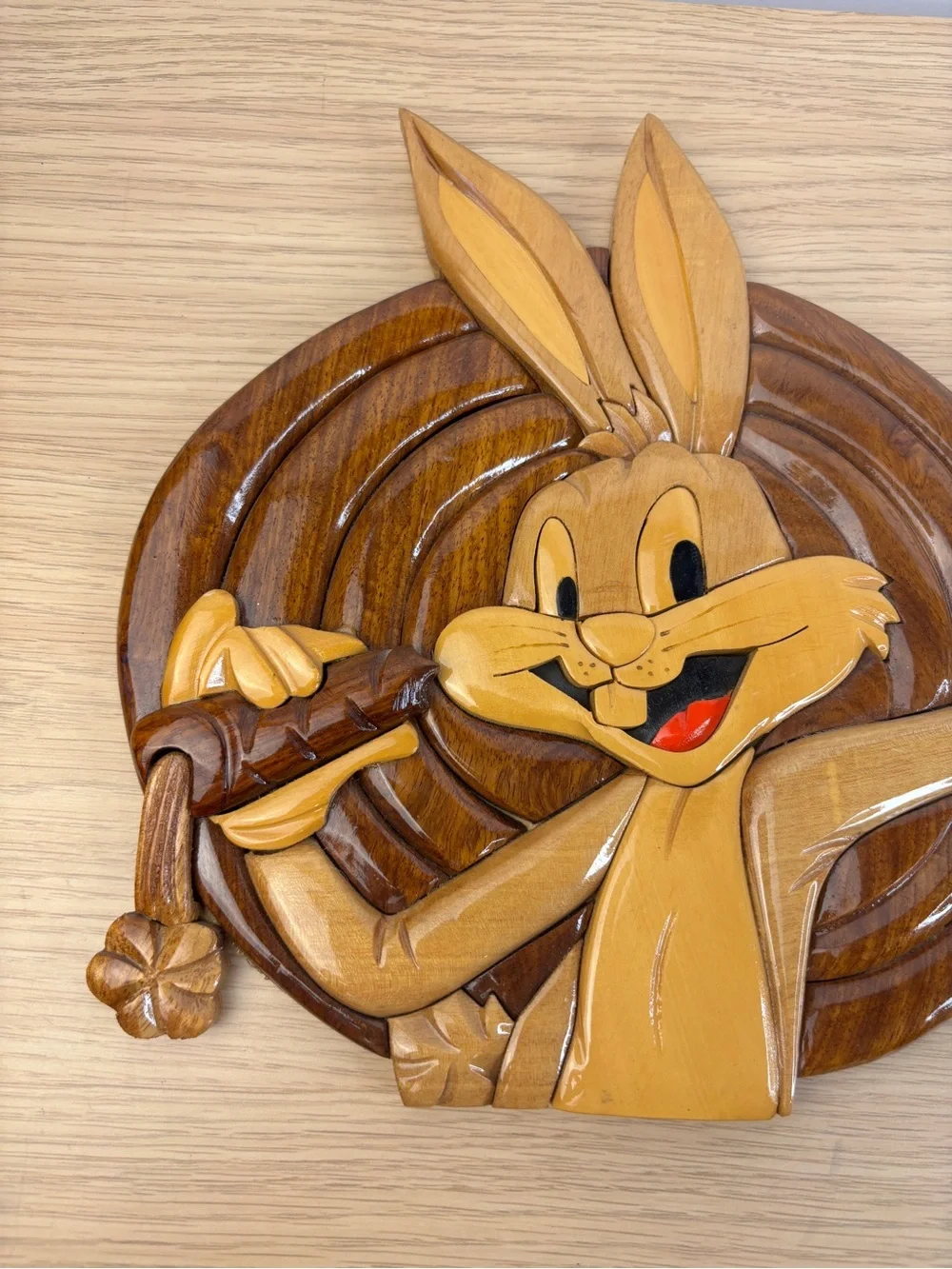 Rare Vintage Wood Marquetry Bugs Bunny Wall Plaque
